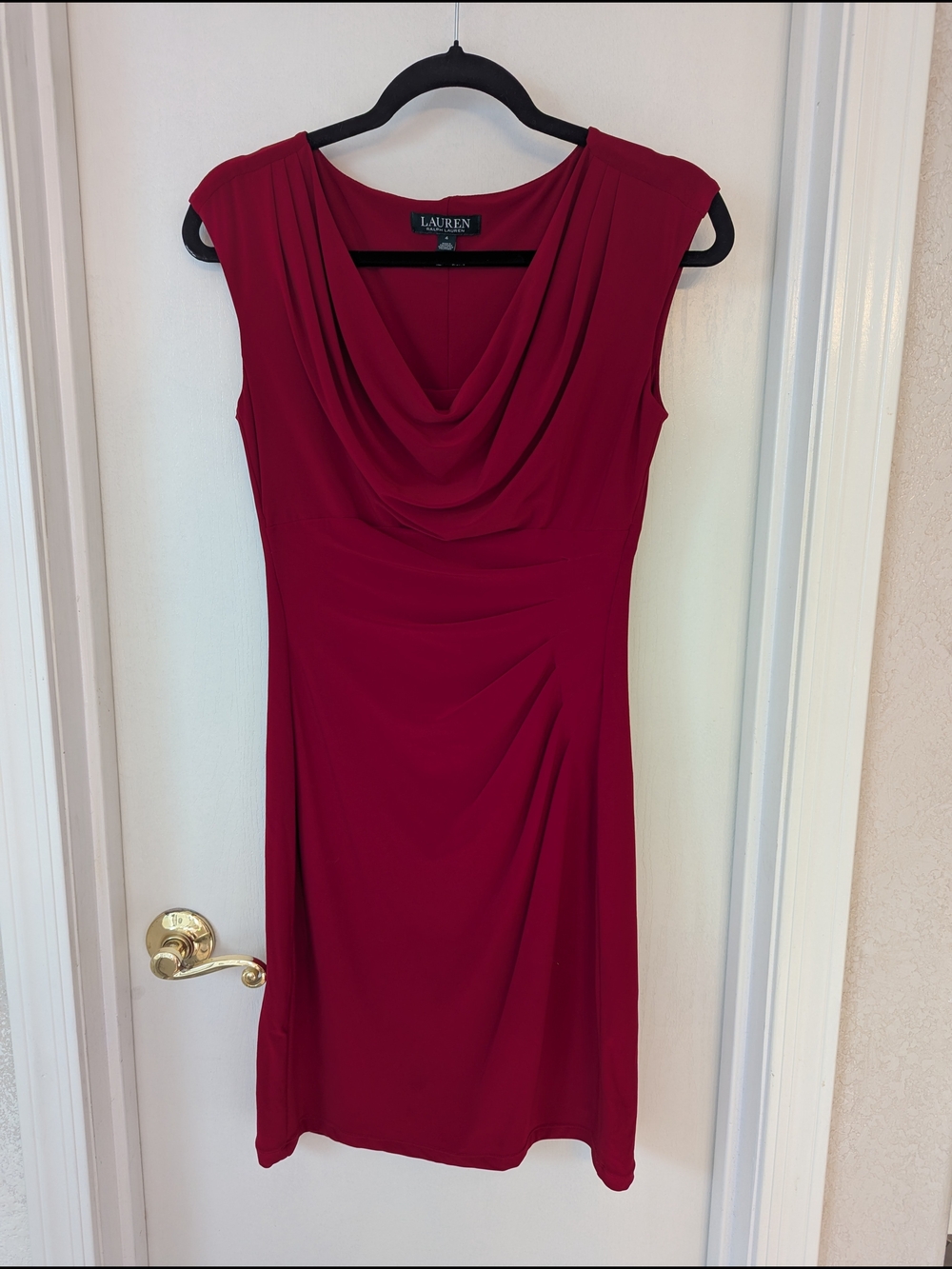 Ralph Lauren Crimson Draped Midi Dress